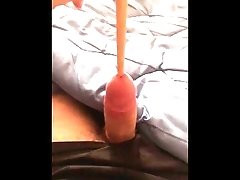 Teen sounding with long wooden brush in urethra