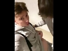 The boy sucks a big dick in the bathroom in the cinema and make me cum