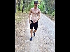 Extreme walking in a forest with boner