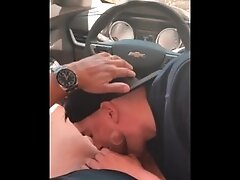 Daddy asked his boy to suck his cock in the car