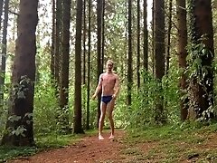 Very Wild skinny femboy shows off his very thin body inside a beautiful forest nature and has fun