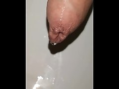 Precum and piss with uncut dick
