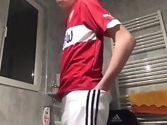 Young Teen Strips and Jerks After Soccer Practice
