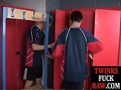 Dicksucked twink breeds bottom in lockerroom for facial