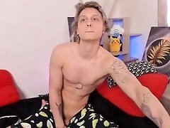 Young handsome man moans with excitement. He quickly Handjob his hard cock. Energetic beautiful Fap
