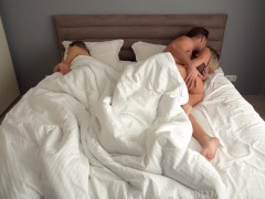 'Threesome In Bed With Blonde Stepmom! Fucking With Horny MILF, GF Joined After Woke Up.'